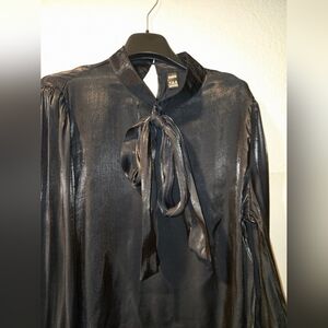 Shimmering Black Blouse with Neck Tie